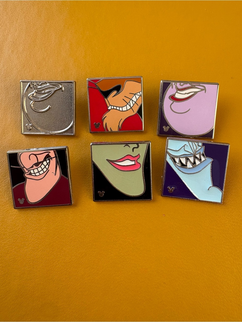 Disney Enamel Villain Smile Pin Set - Colorful Square Faces Hidden Micky Pin